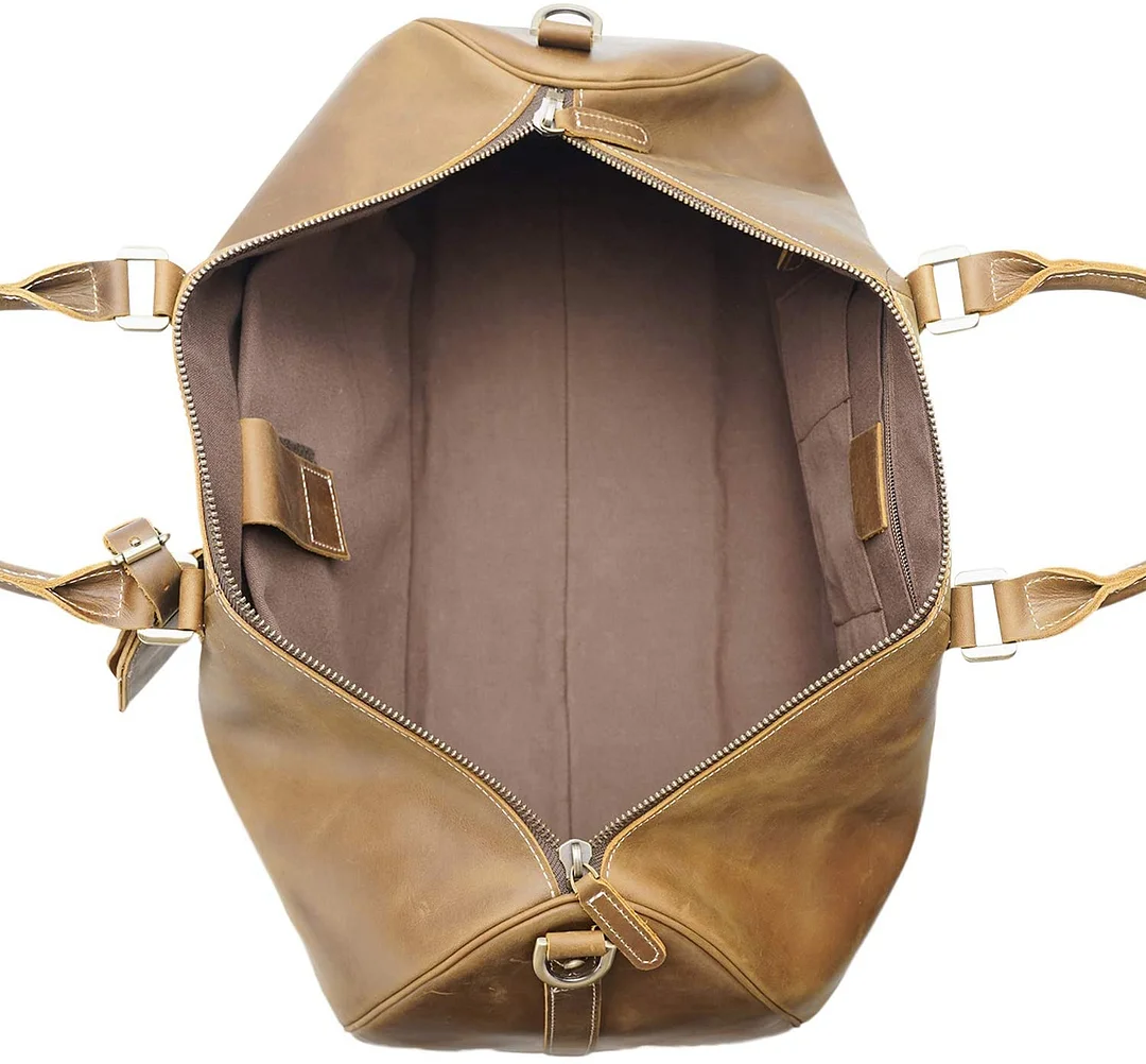 22 Inch Full Grain Leather Travel Duffel Weekender Bag Overnight Duffle Bag For Men