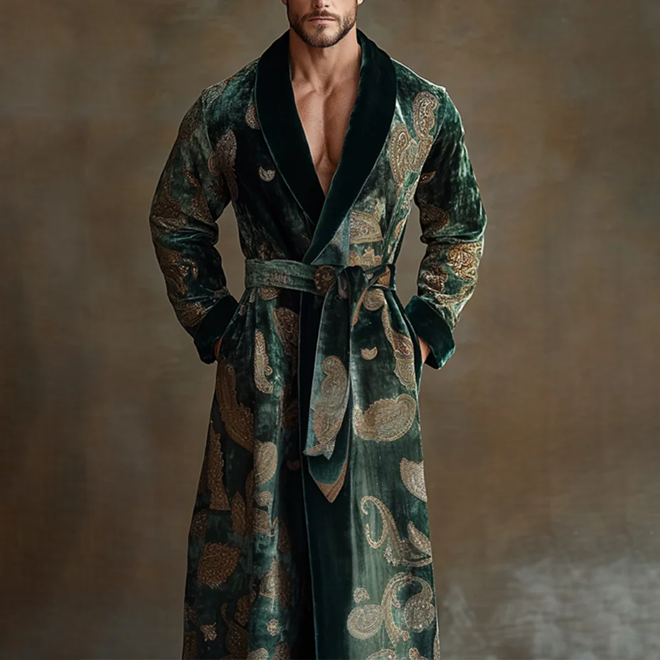 Men's Flannel Paisley Robe Pajamas-inspireuse