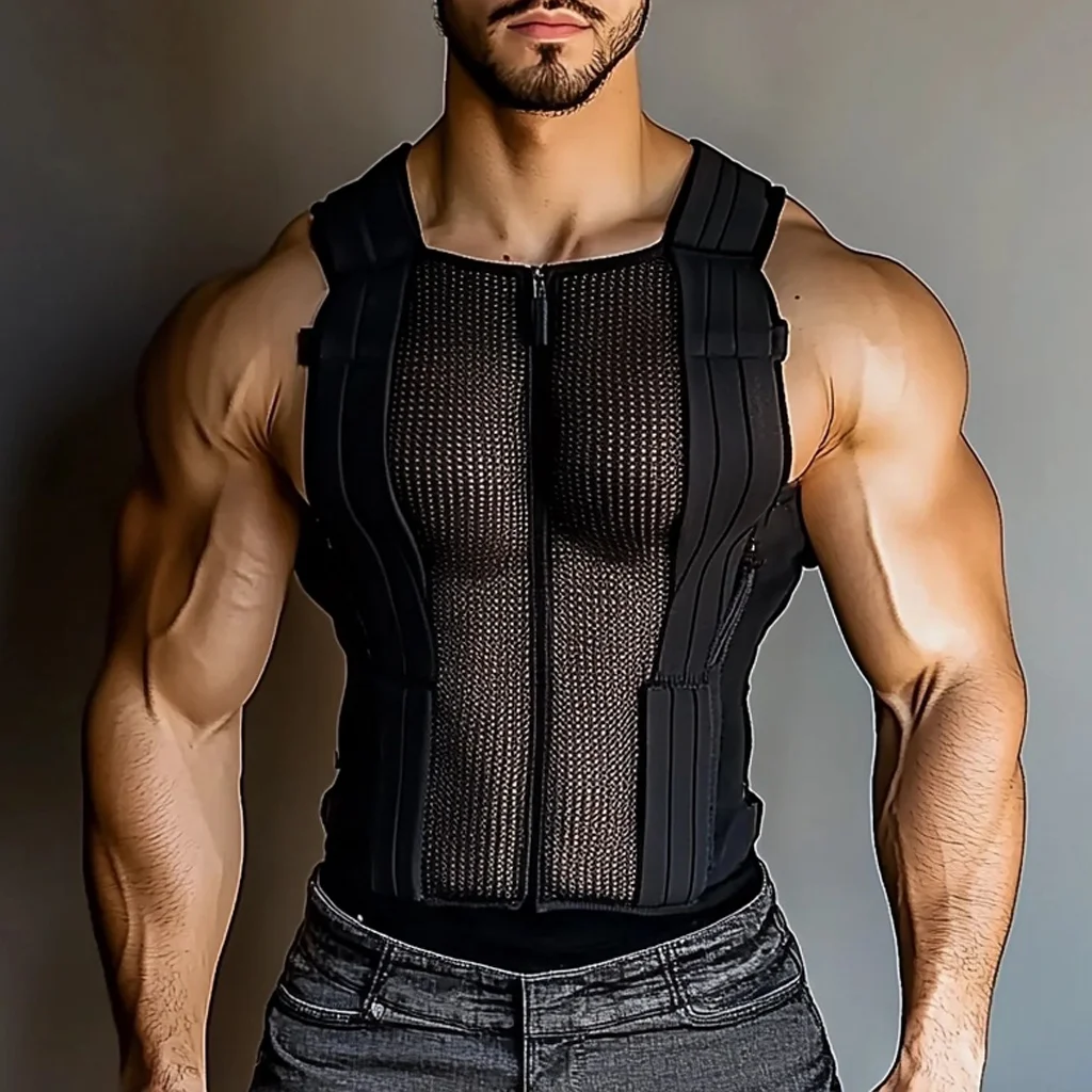 Men's See-Through Mesh Zipper Sleeveless Tank-inspireuse
