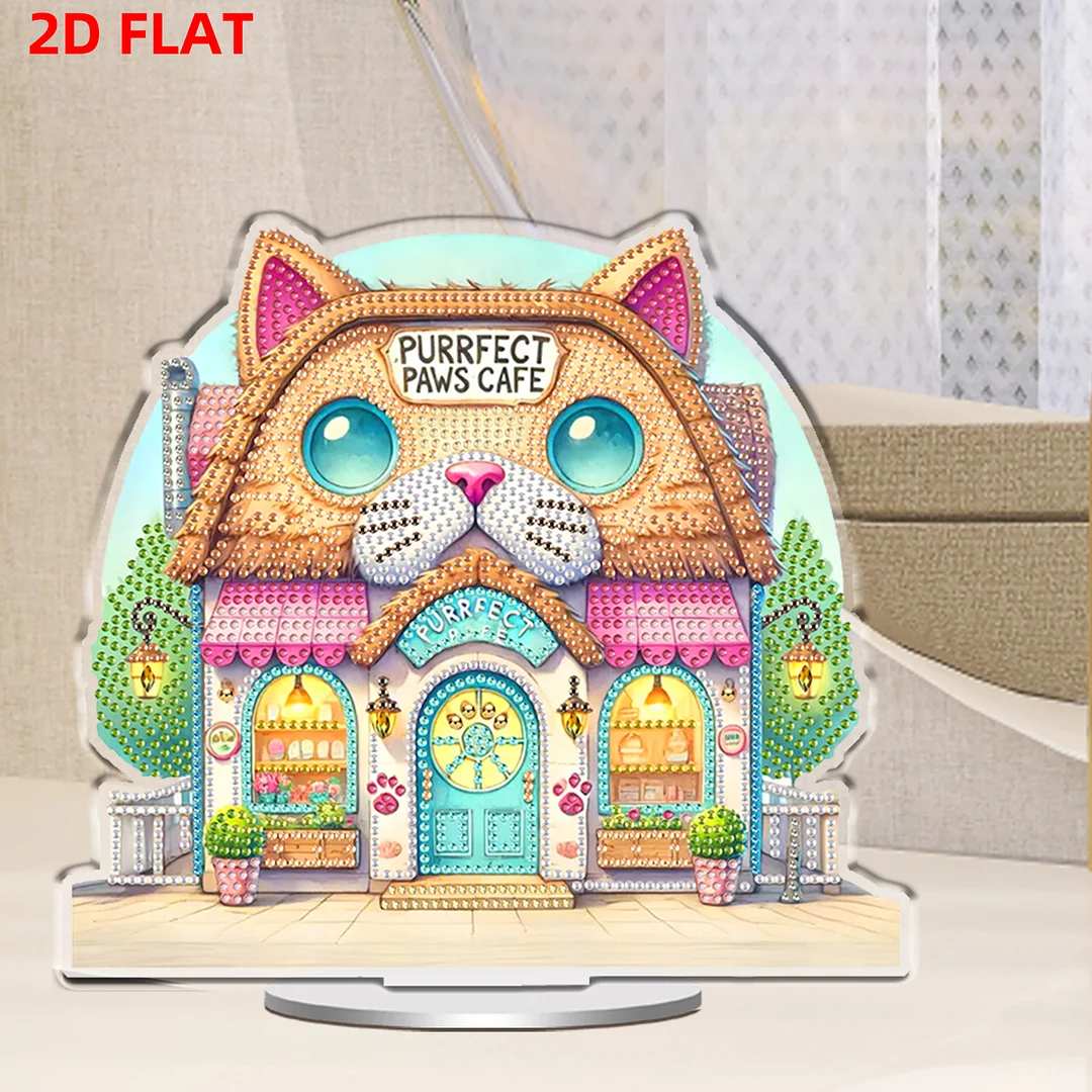 Cat House DIY 2D Flat Acrylic Desktop Diamond Art Kit 24x22cm Desktop Decor