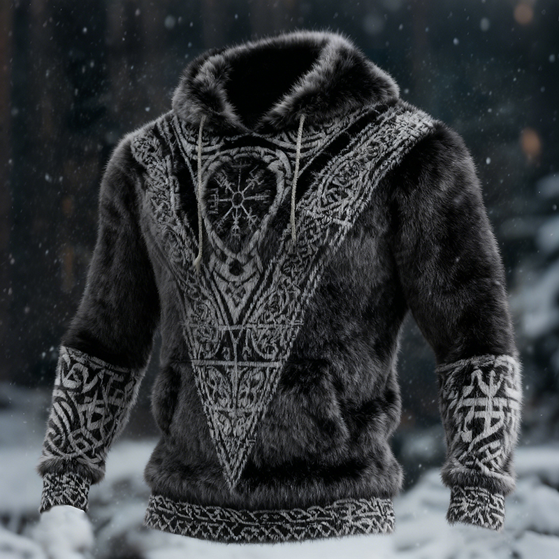 Men's Vintage Viking Tribal Celtic Art Cozy Flannel Hoodie elevenforest