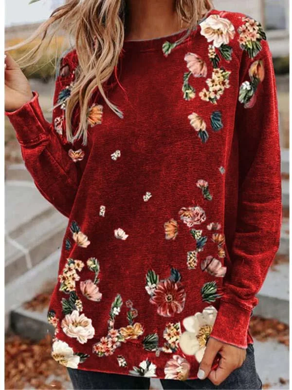 Women's Scoop Neck Long Sleeve Printed Tops