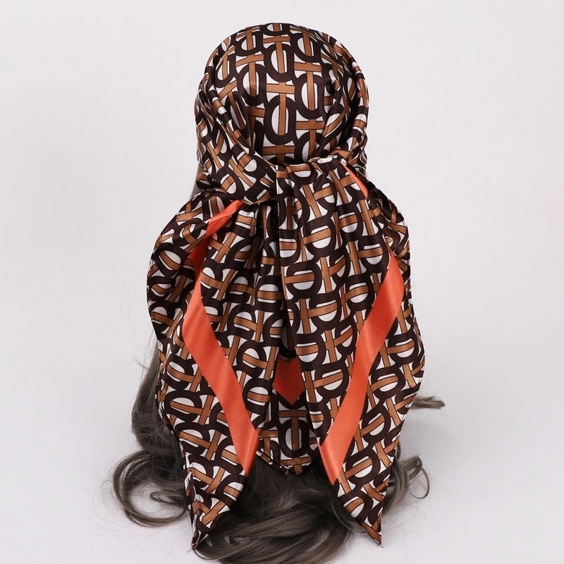 Women’s Vacation Plaid Satin Printing Silk Scarf