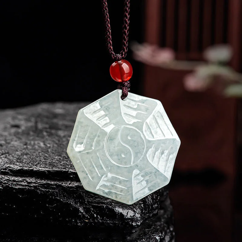 Natural Jade Bagua Yin Yang Luck Necklace Pendant