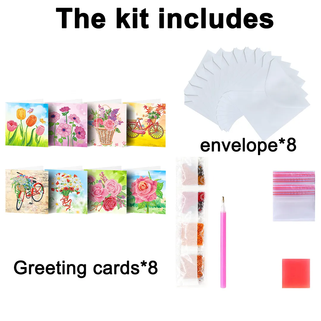 8PCS Flowers DIY Diamond Painting Greeting Card Kits with Envelopes Diamond Art Greeting Cards Diamond Art Cards Kits for Adults DIY Crafts Family Friend Gifts