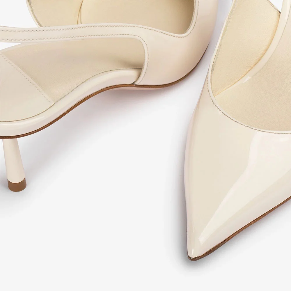 Fashion Ivory Closed Pointed Toe Slingback Slip On Pumps Heels
