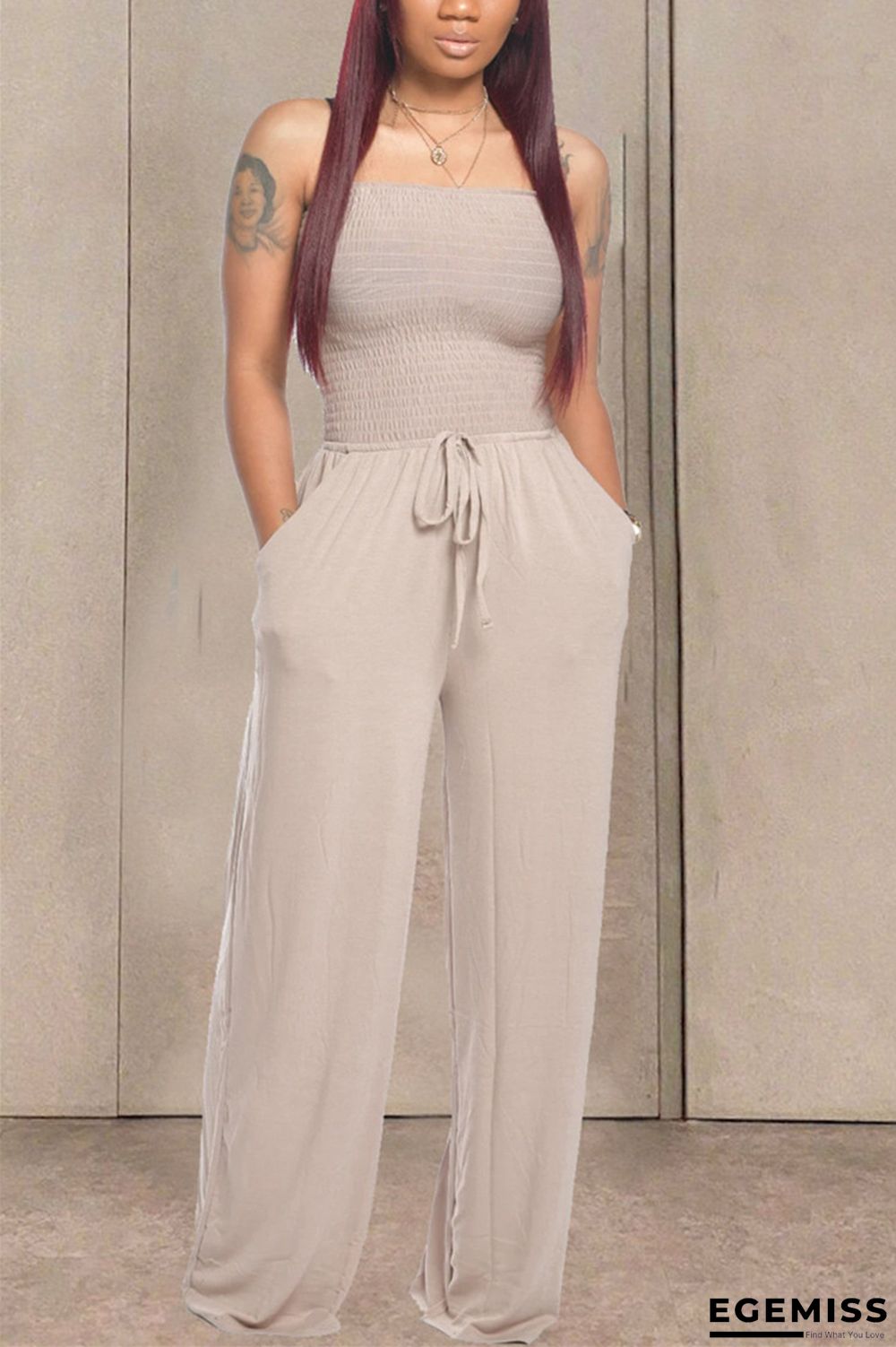 Apricot Fashion Sexy Strapless Slim Jumpsuit | EGEMISS