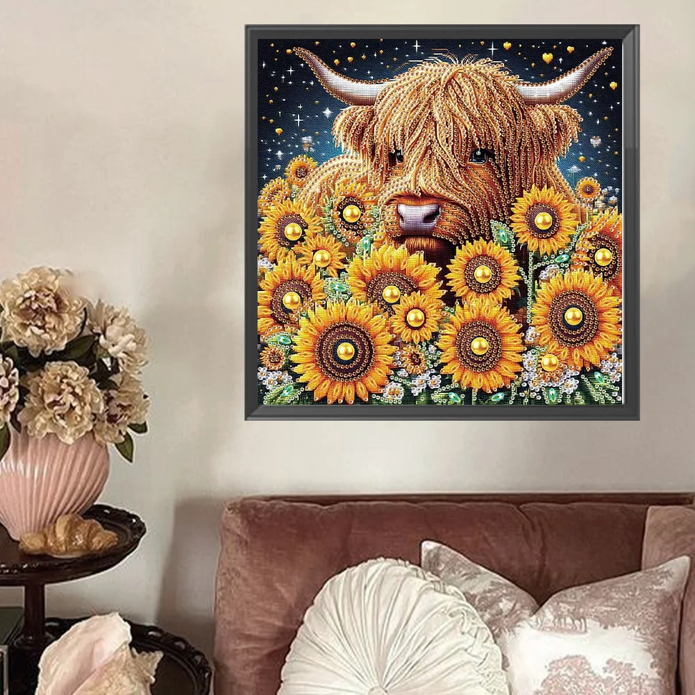 Diamond Painting - Partial Special Shaped Drill - Flower Highland Yak(Canvas|30*30cm)
