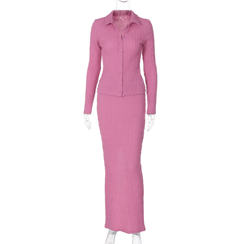 Ootddress Fashion Patchwork 2 Piece-Set Maxi Skirt Ladies Slim Long Sleeve Cardigan And Long Skirt Sets Streetwear Autumn Outfits