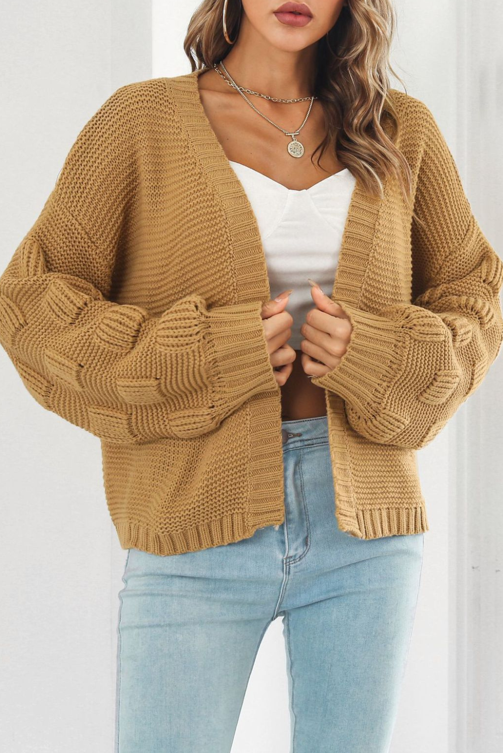 Womens Loose Sweater Open Front Knitted Sleeves Cardigan (2 Colors)
