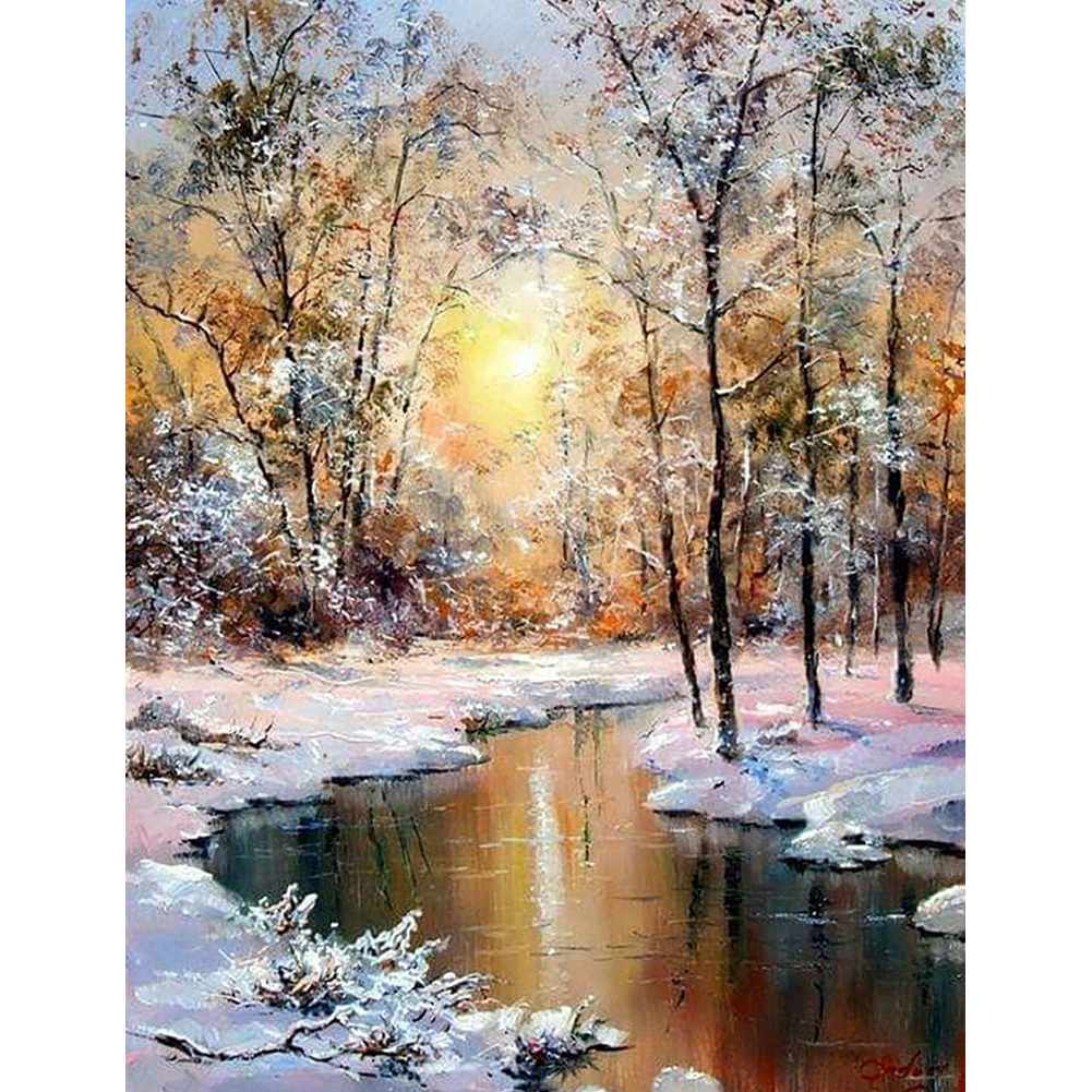 

Sunset Snow River - Round Drill Diamond Painting - 50*65CM (Big Size), 501 Original