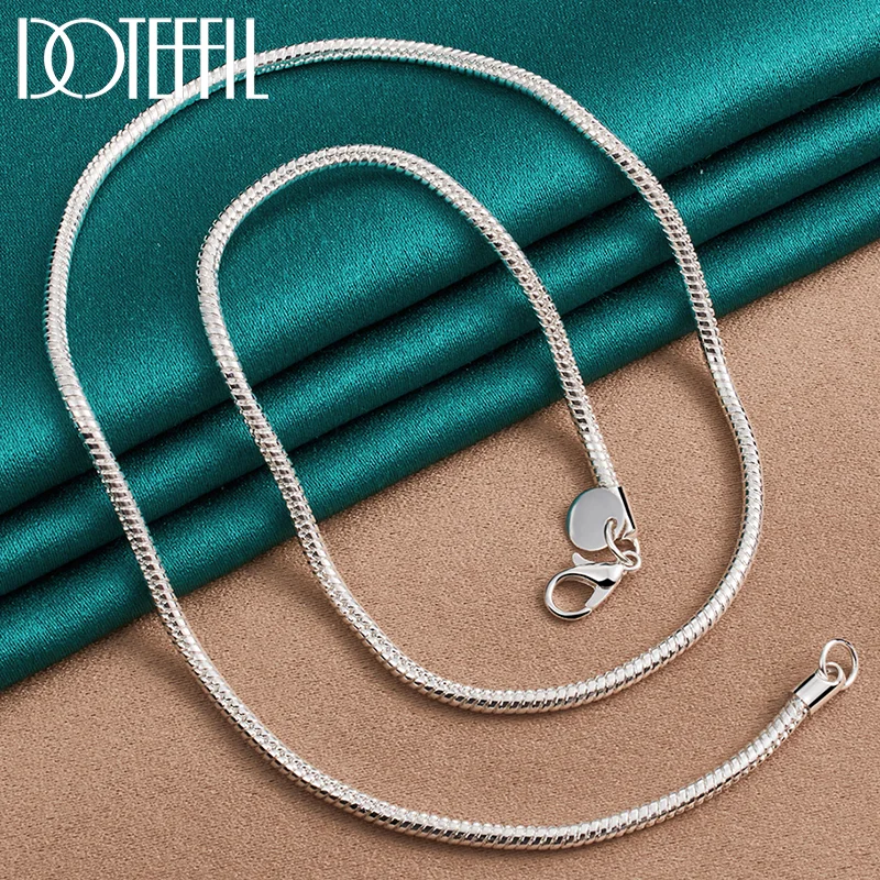 DOTEFFIL 925 Sterling Silver 16/18/20/24/22/24/26/30 Inch 3mm Snake Chain Necklace For Woman Man Jewelry