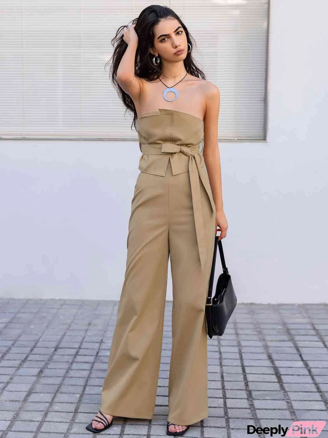 Strapless Tie Waist Jumpsuit