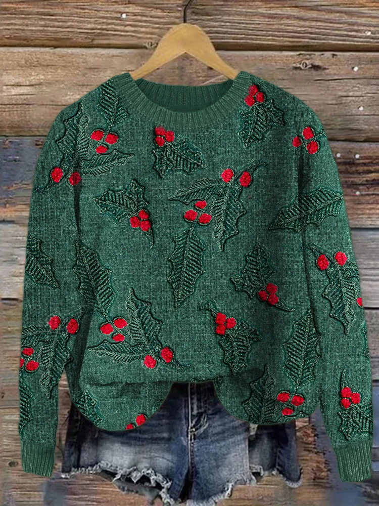 VChics Christmas Berry Knit Art Cozy Sweater