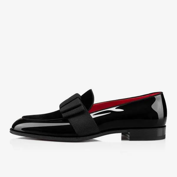 Gentleman's Loafer Shoes  Slip-On Bows Square Toe Patent Leather Prom Party Wedding Red Bottom Shoes-vocosishoes