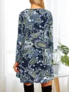 Vibrant Allover Print Crew Neck Loose Fit Dress - Women's Vintage Long Sleeve Dresses for Spring & Fall - Comfortable, Relaxed Style Clothing with Crew Neck Design
