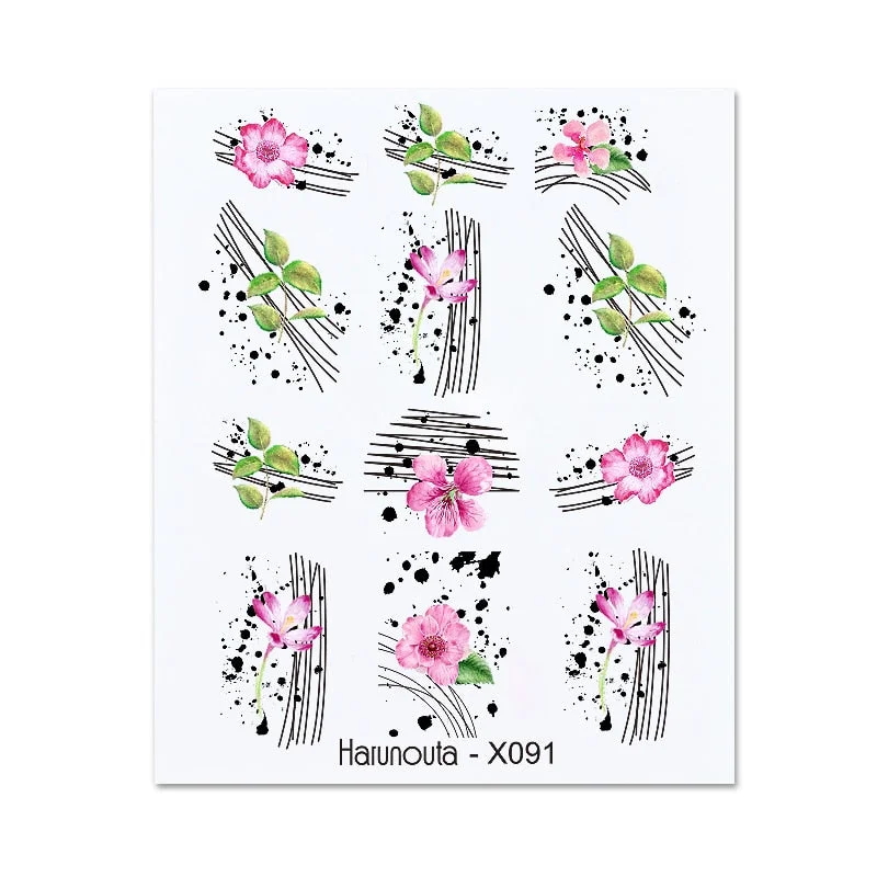 Harunouta Geometry Color Wave Love Heart Pattern Water Decals Stickers Butterfly Dragon Slider For Nails Art Decoration DIY-Nail Inspo