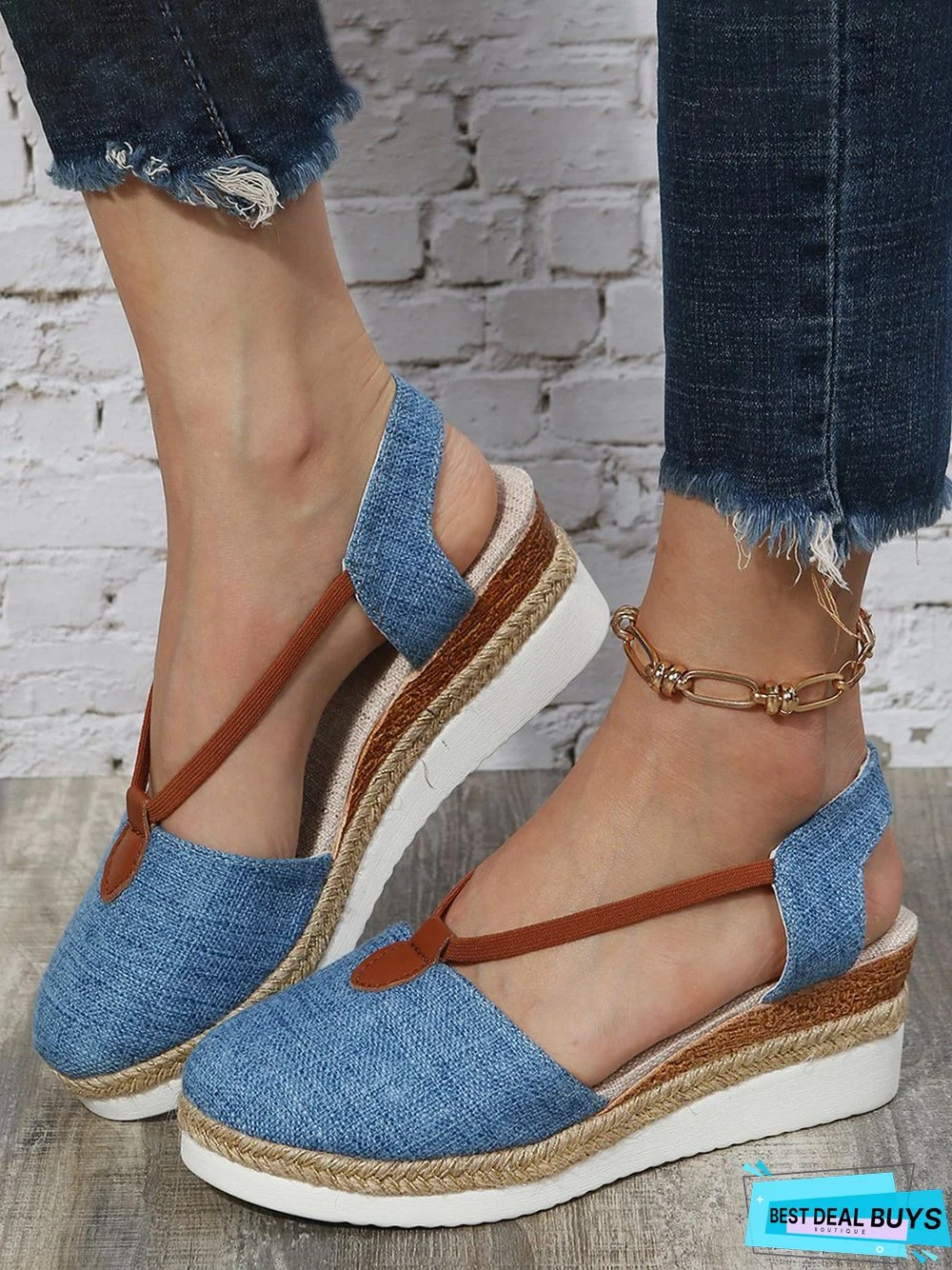 Color Block Linen Espadrilles Wedge Sandals