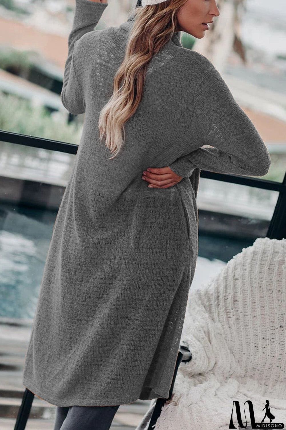 MidiSono - Slouchy Pocketed Knit Longline Cardigan