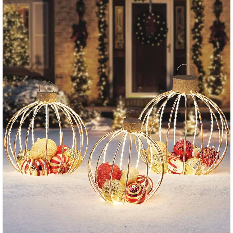🔥kukelife🔥3-Pc. Pre-Lit Ornament Décor Set (Red/Gold)
