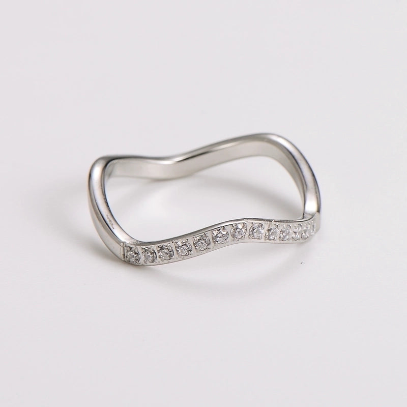 Elegant Basic Classic Style Waves 304 Stainless Steel Rhinestones 18K Gold Plated Rose Gold Plated Inlay Rings