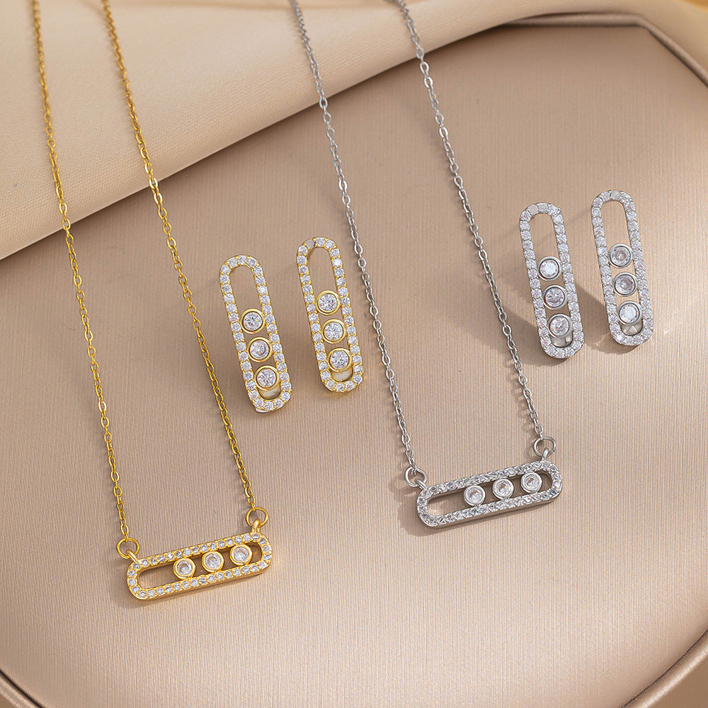 Fashion Simple Zircon Titanium Steel Geometric Necklace Female Niche Paper Clip Clavicle Chain