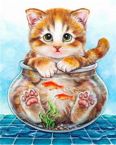 

Cat In Fish Bowl – Paint By Numbers - 40*50CM, 501 Original