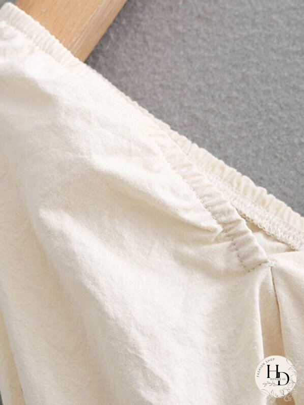 Covered Button Shirred Crop Top