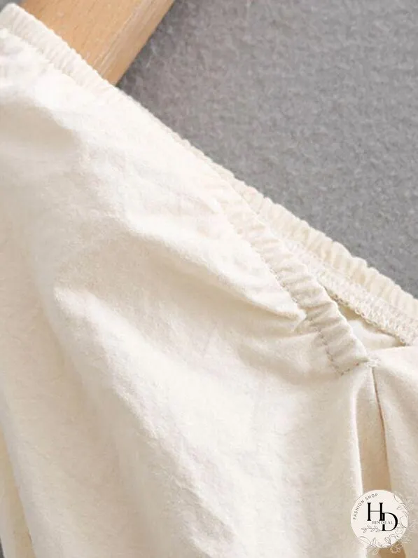 Covered Button Shirred Crop Top