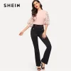 SHEIN Pink Lady Elegant Bishop Sleeve Lace Floral Appliques Rib-Knit Tee Women Spring Casual High Street Fashion Tshirt Tops