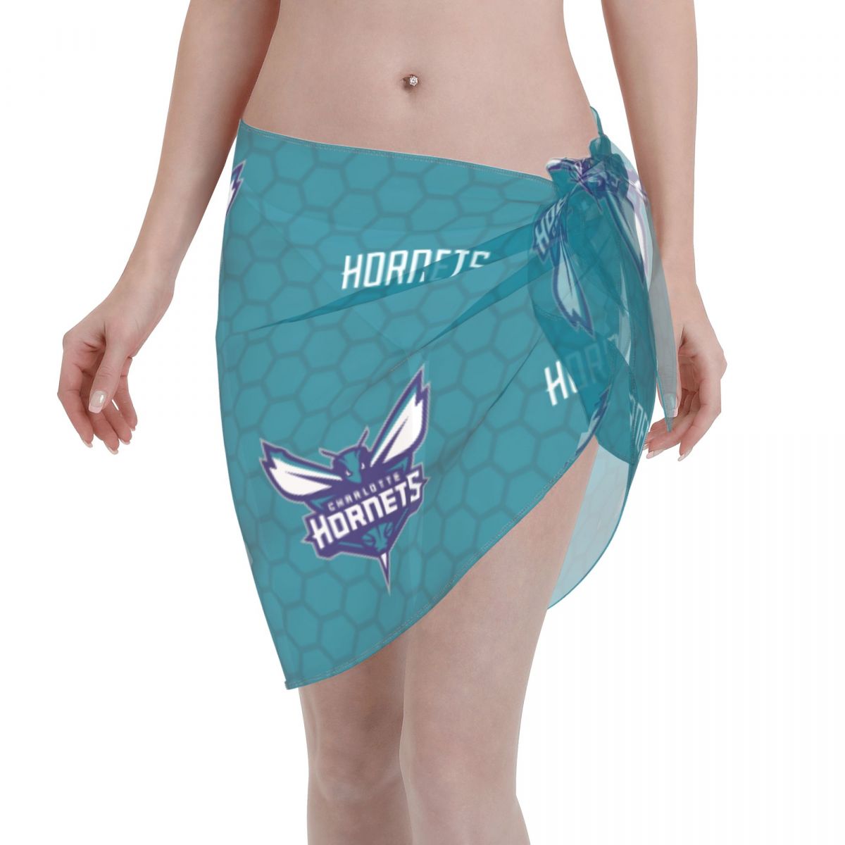 Charlotte Hornets Logo Pattern Teal Women Short Sarongs Beach Bikini Wraps
