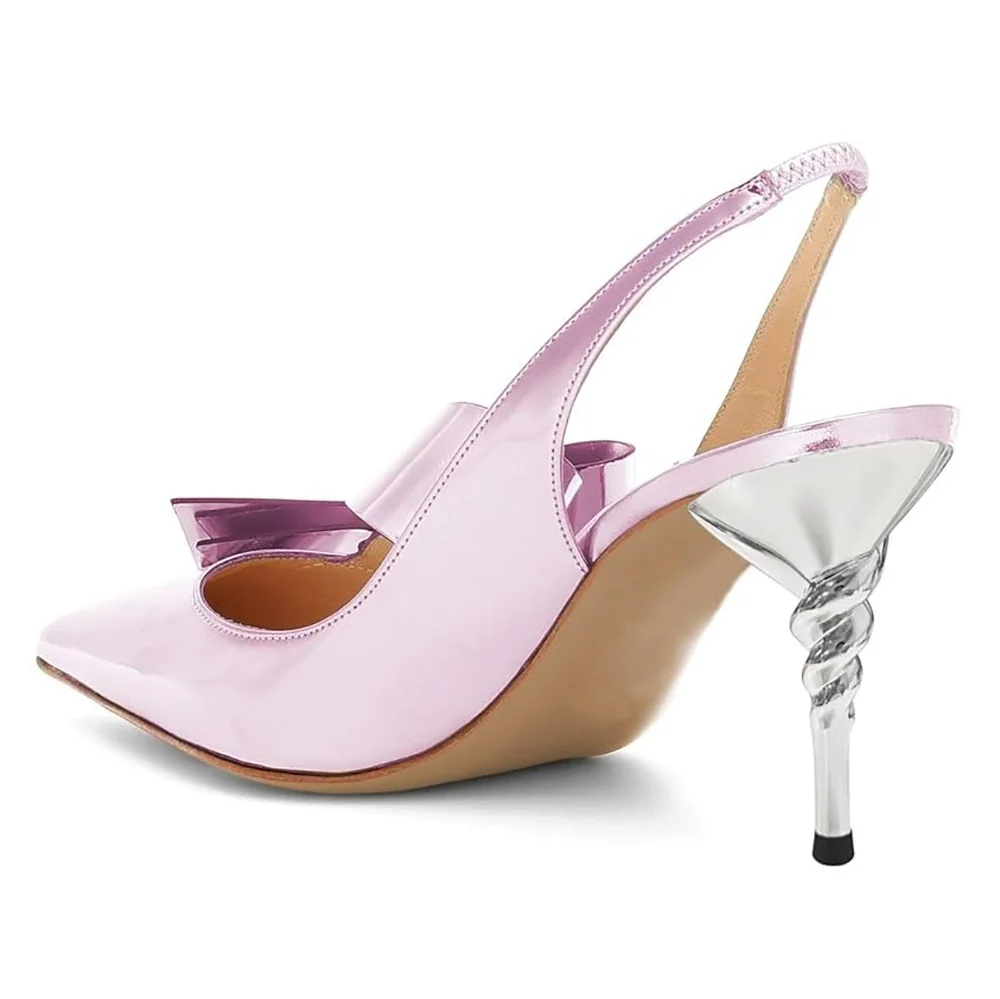 Metallic Light Purple Slip On Sculptural Heel Slingback Pumps with Bow