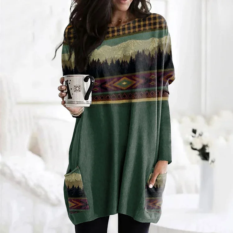 Western Totem Forest Silhouette Print Tunic