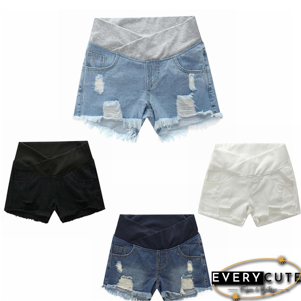 Pregnant Women's Summer Denim Shorts Ripped Hole Casual Belly Shorts Pregnancy Short Jeans