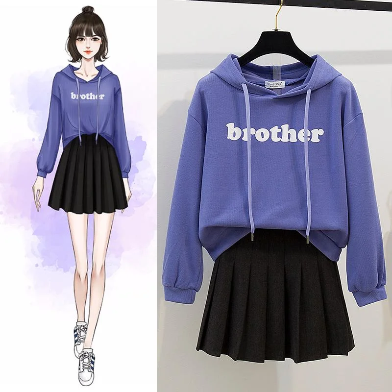 White/Purple Preppy Style Brother Hoodie Jumper/Skirt Set SP14232