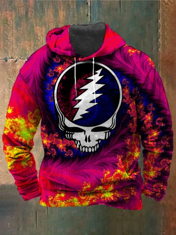 Unisex Fractals Skull Print Heavyweight Hoodies