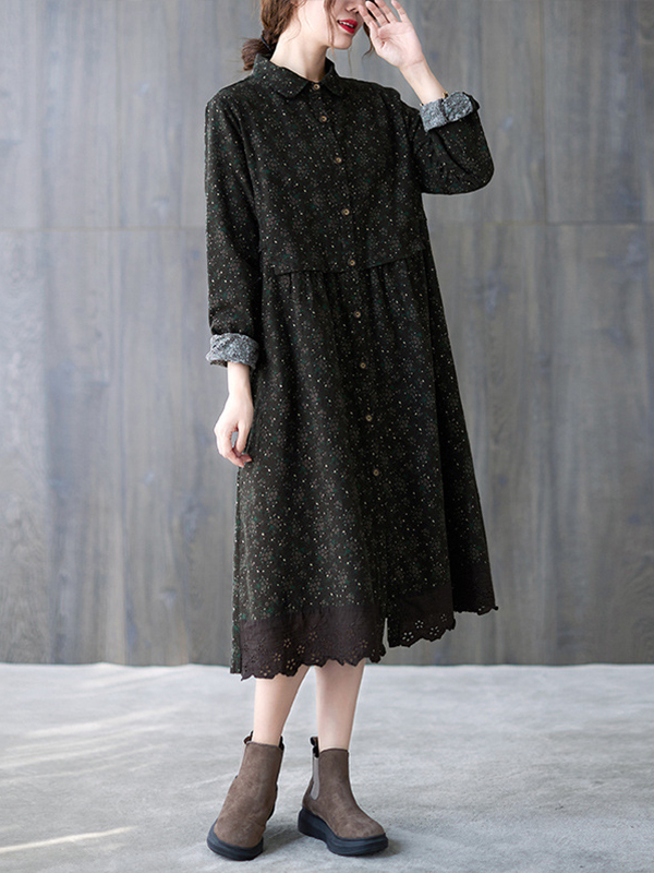Retro Floral Loose Midi Dress