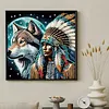 Moonlit Native And Wolf Special Shaped 5D DIY Partial Drill Diamonds Dots Gem Art Kits 11.81 X11.81inch Diamond Dots Paintings Diamonds Paintings Gem Art for Adults Beginners Home Decor