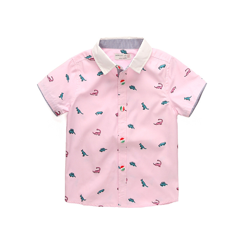 Kids Boys Short Sleeve Cotton Pink Classic Animal Print Shirt Tops