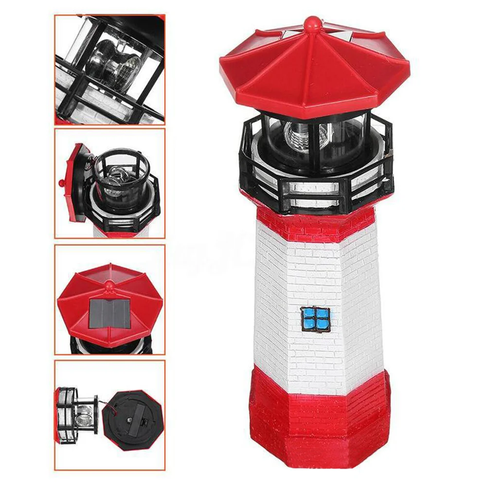Lighthouse Solar LED Light Garden Outdoor Smart Sensor Rotating Lamp (Red)