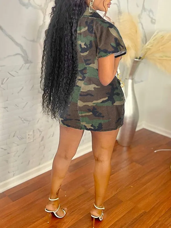 Camo Button-Front Dress
