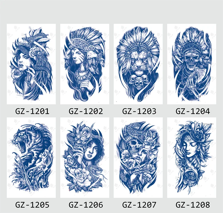 8 Sheets Semi-Permanent Tattoo Half Arm (18*11CM)