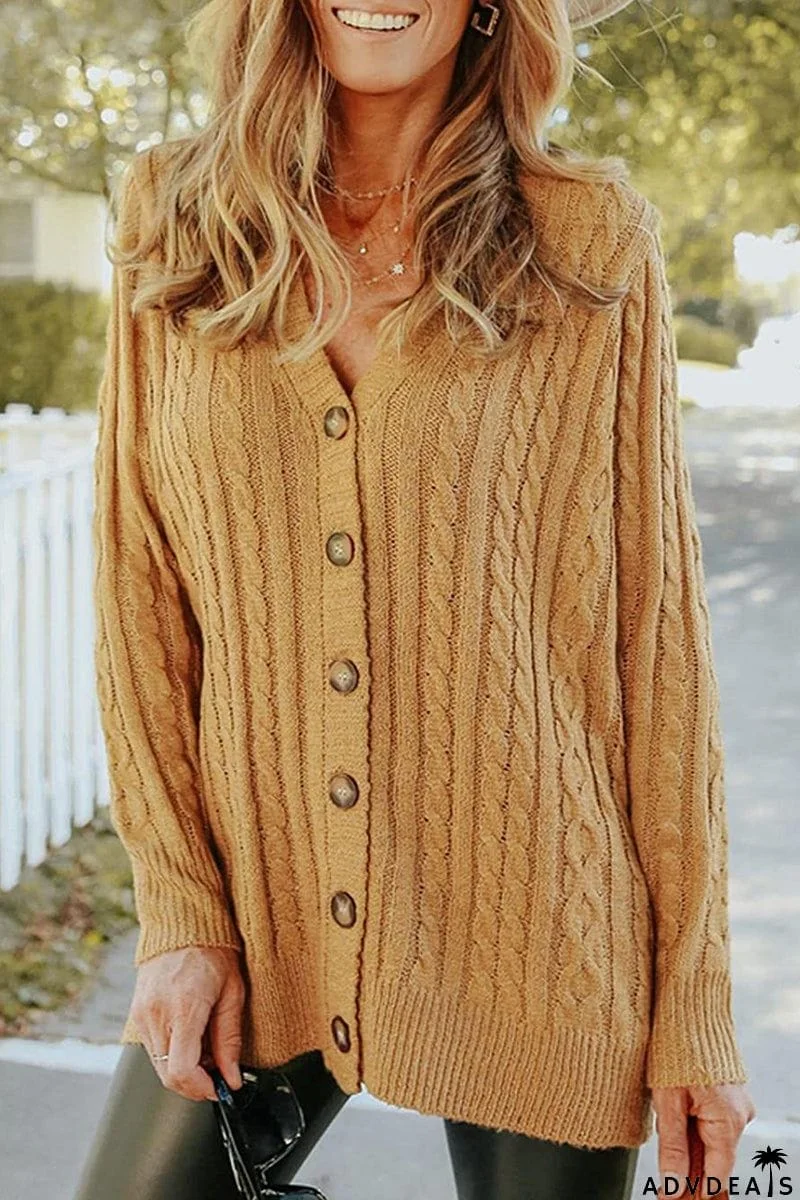 Casual Buttons Solid Color V Neck Cardigans(5 Colors)