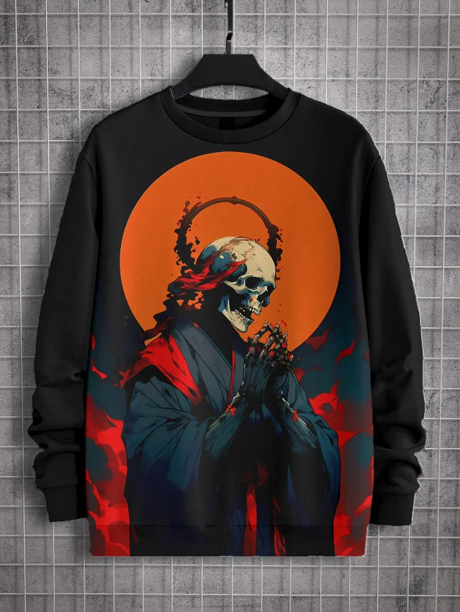 Men's Religion Skull Mystery Art Print Casual Sweatshirt