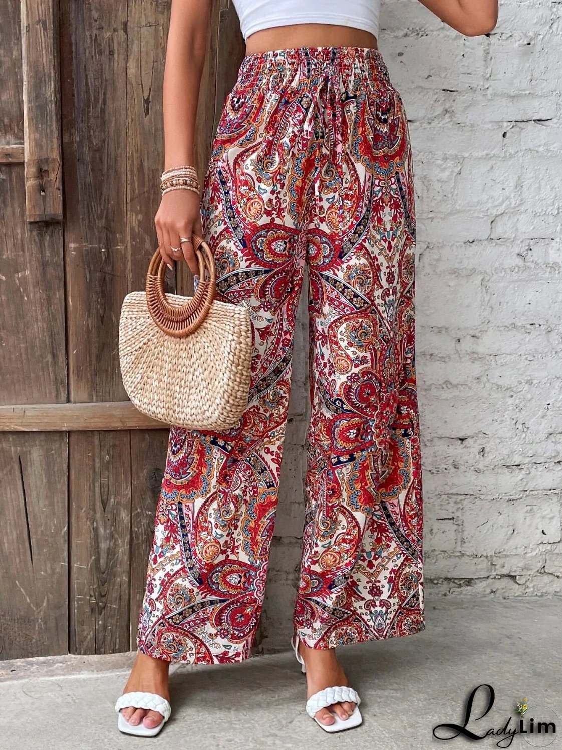 Printed wide-leg trousers