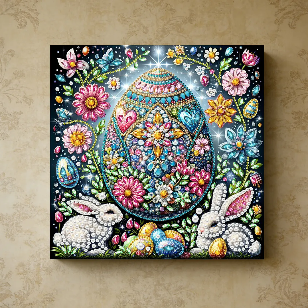 Easter Egg DIY Art Craft Pearl Diamond Painting with Frame 9.84x9.84in Diamond Art Pearl Painting Kit for Adults Beginners Gift Idea Home Wall Decor