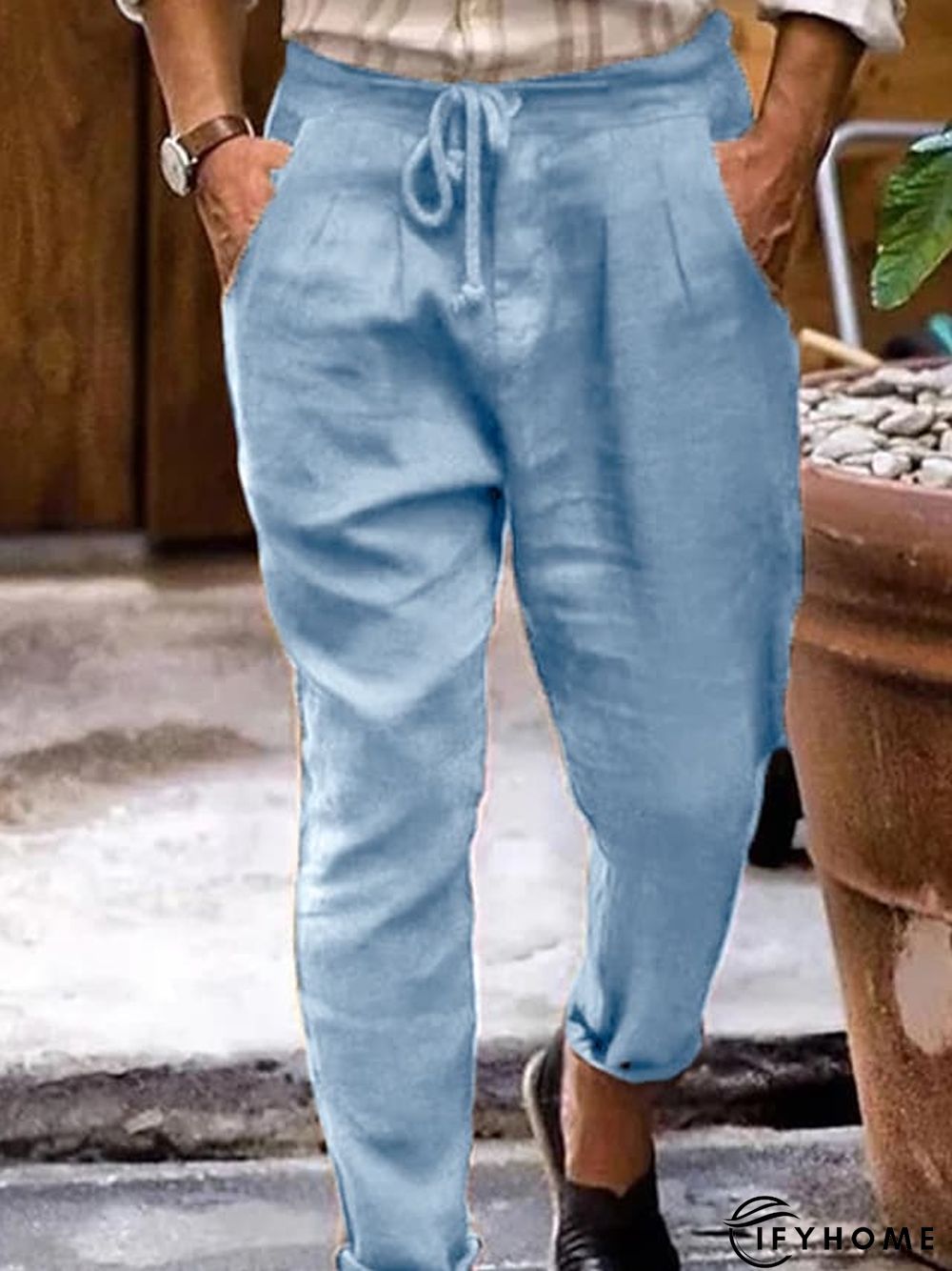 Men's Linen Pants Trousers Summer Pants Beach Pants Plain Breathable Soft Casual Daily Holiday Linen / Cotton Blend Fashion Streetwear Black White Micro-elastic | IFYHOME