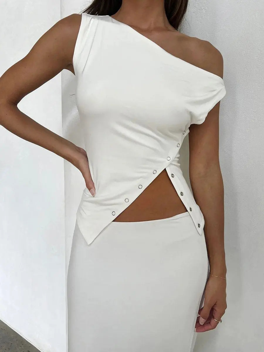 Sloping Shoulder Split Tank Top