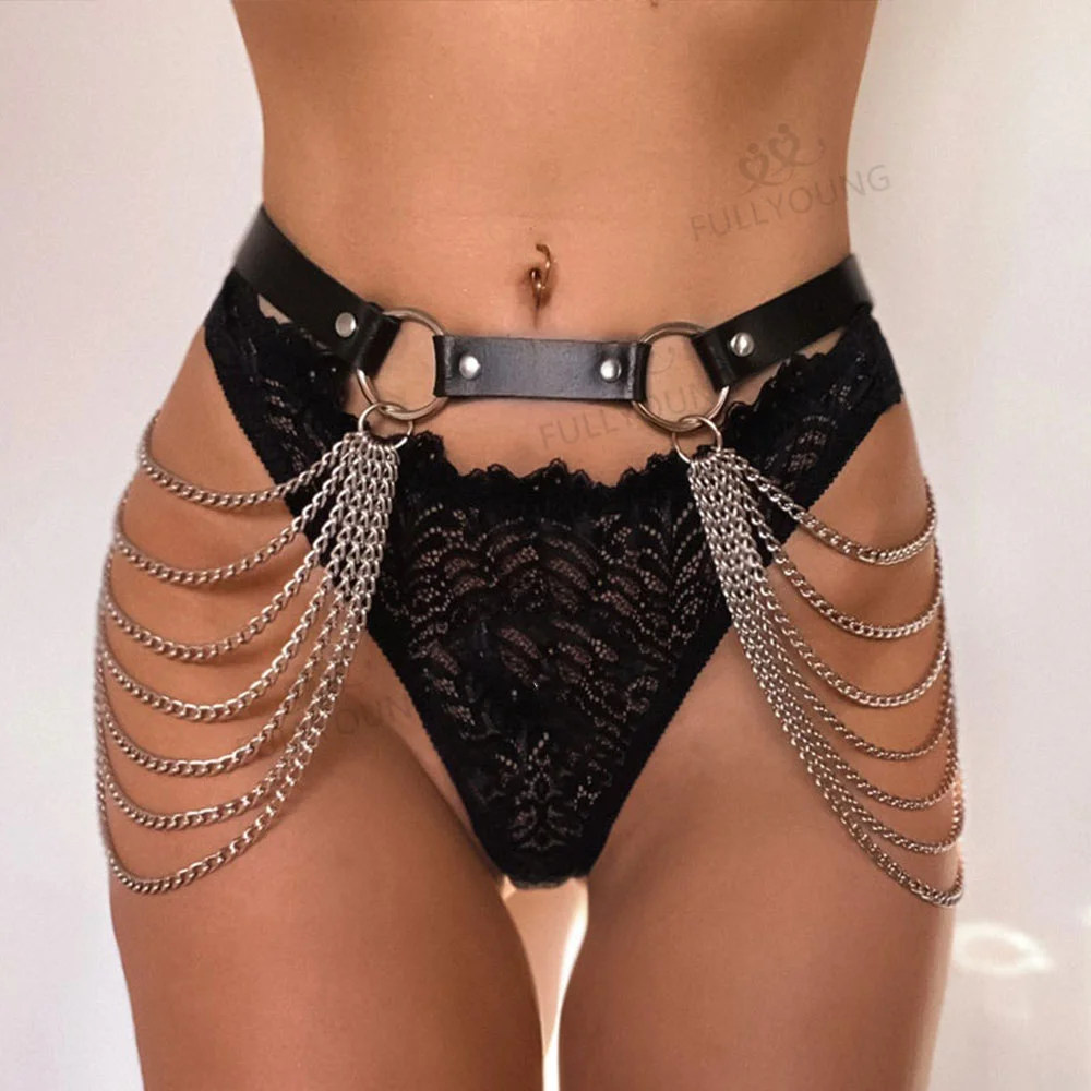Billionm Fullyoung Body Bondage Chain Punk Garters Adjustable Leather Belt Stockings Bdsm Lingerie Harness Women Sword Belt Accessories