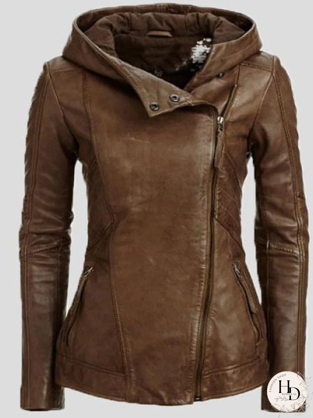 Women's Jackets Vintage Long Sleeve Hooded Leather Jacket